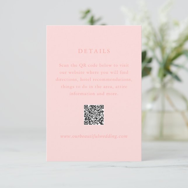 Eleganter Korallenrosa QR-Code Moderne Hochzeit Begleitkarte (Stehend Vorderseite)