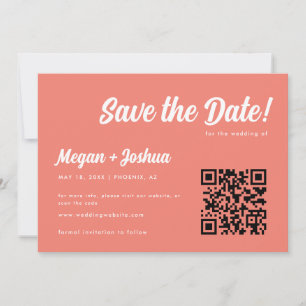 Eleganter Korallenrosa Schrift QR-Code Hochzeit Save The Date