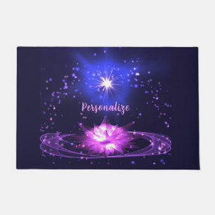 Eleganter kosmischer Zen Lila Crystal Lotus Blume Fußmatte