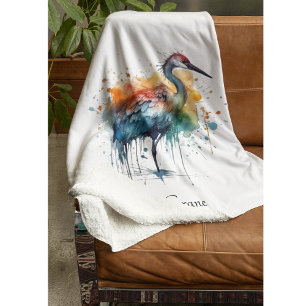 Eleganter Kranich: Aquarellkunst, individuell Fleecedecke