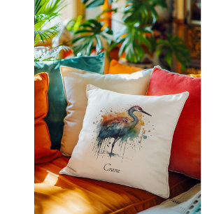 Eleganter Kranich: Wasserfarben Kunst, individuell Kissen