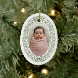 Eleganter Kranz-Bogen Baby's 1. Weihnachten Foto Keramik Ornament
