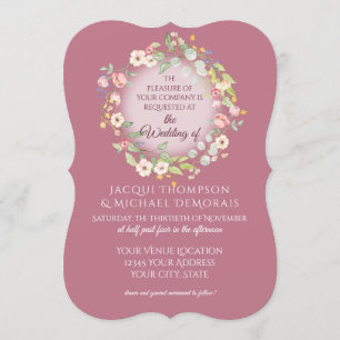 Eleganter Kranz Dusty Pink Rosen Florale Hochzeit Einladung