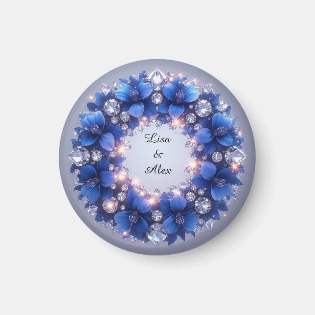 Eleganter Kranz mit blauen Blumen Magnet (Vorne)