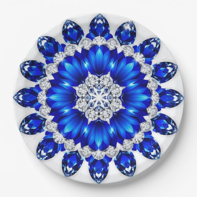 Eleganter Kranz mit blauen Blumen Pappteller (Vorderseite)