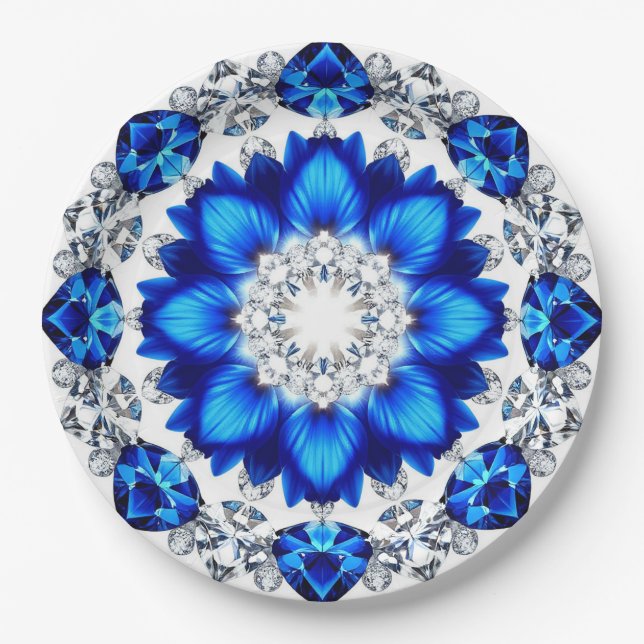 Eleganter Kranz mit blauen Blumen Pappteller (Vorderseite)