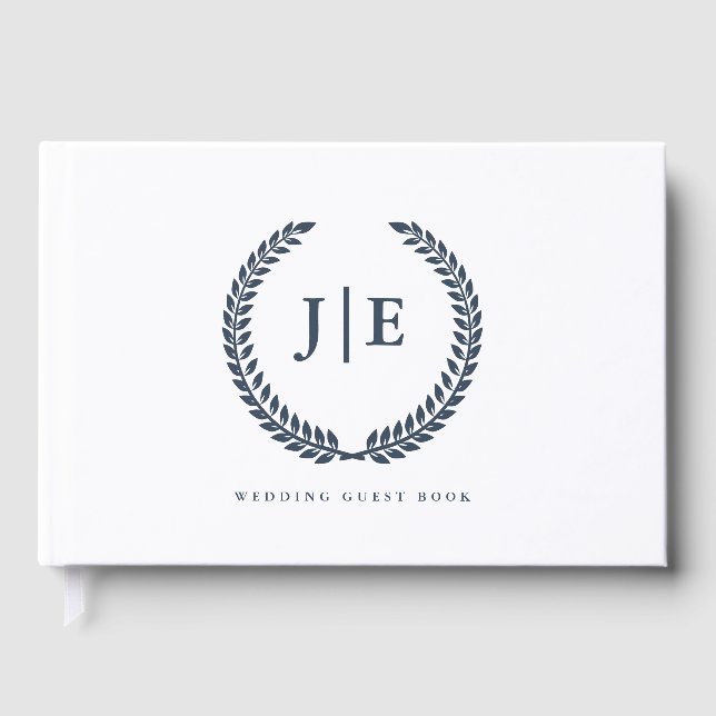 Eleganter Kranz-Monogramm-Hochzeit Gästebuch (Vorderseite)