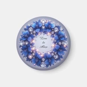 Eleganter Kranz verziert mit blauen Blumen Magnet