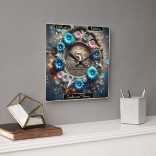 Eleganter Kreis: Fünf liebende Jahre feiern Quadratische Wanduhr