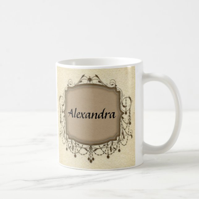 Eleganter Kronier Rahmen Personalisierter Name Kaffeetasse (Rechts)