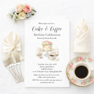 Eleganter Kuchen & Kaffee  Geburtstagsfeier Einladung