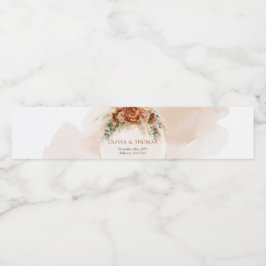 Eleganter Kupfer- und Bordeaux-Blume Wasserflaschenetikett