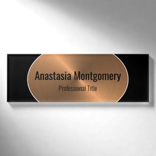 Eleganter Kupferflare Oval Black Text Namenschild