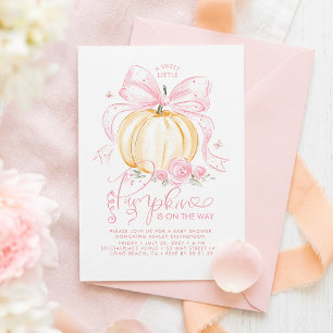Eleganter Kürbis mit rosa Schleife für Baby Shower Einladung