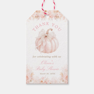 Eleganter Kürbis-Schleife Baby Shower Dankeschön Geschenkanhänger