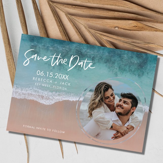 Eleganter Küstenstrand Hochzeit Save the Date (Elegant Coastal Beach Wedding Save the Date)