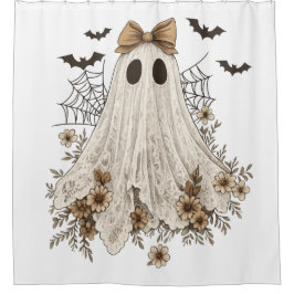 Eleganter Lace Ghost mit Bow | Floral Ghost Duschvorhang