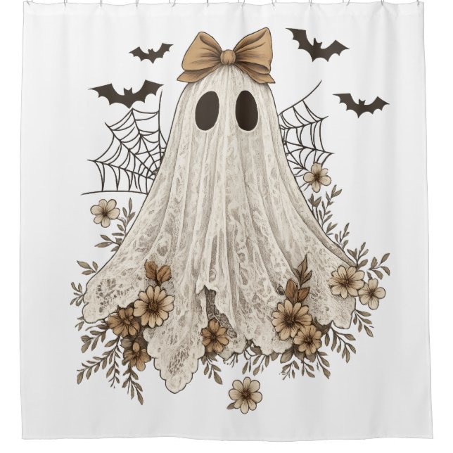Eleganter Lace Ghost mit Bow | Floral Ghost Duschvorhang (Vorderseite)