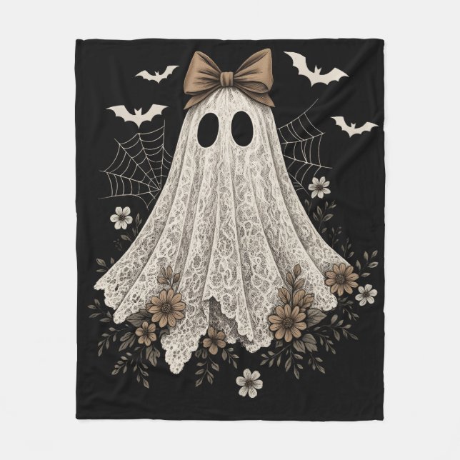 Eleganter Lace Ghost mit Bow | Floral Ghost Fleecedecke (Vorderseite)