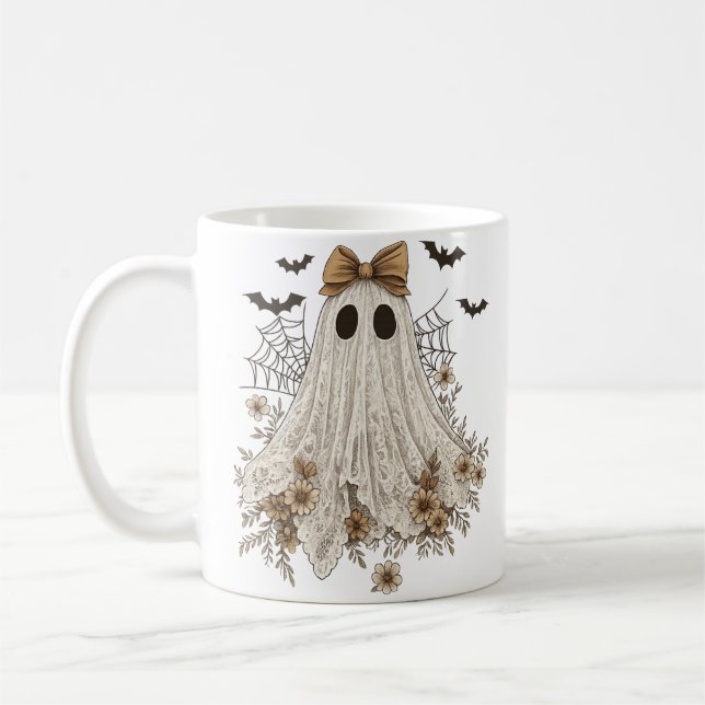 Eleganter Lace Ghost mit Bow | Floral Ghost Kaffeetasse (Links)