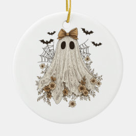 Eleganter Lace Ghost mit Bow | Floral Ghost Keramik Ornament