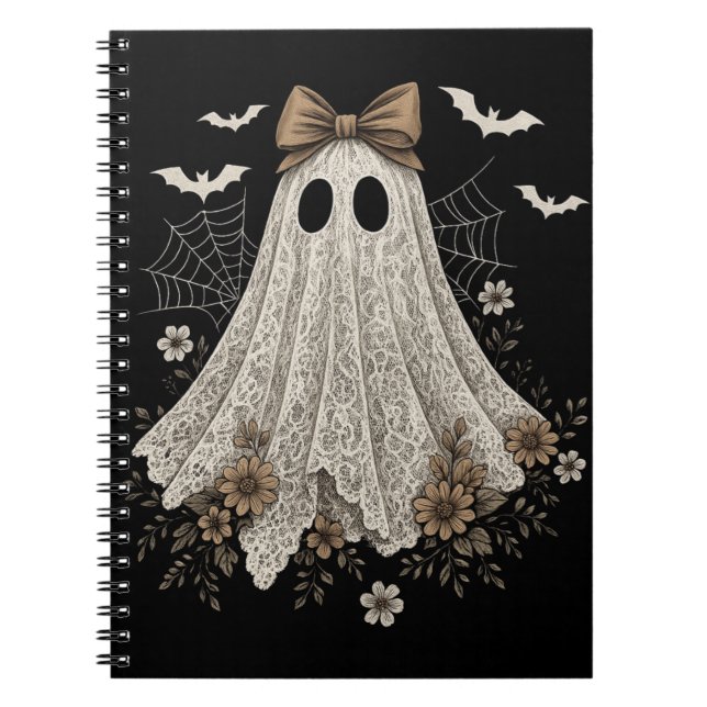 Eleganter Lace Ghost mit Bow | Floral Ghost Notizblock (Vorderseite)