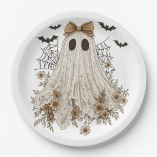 Eleganter Lace Ghost mit Bow Floral Ghost Pappteller