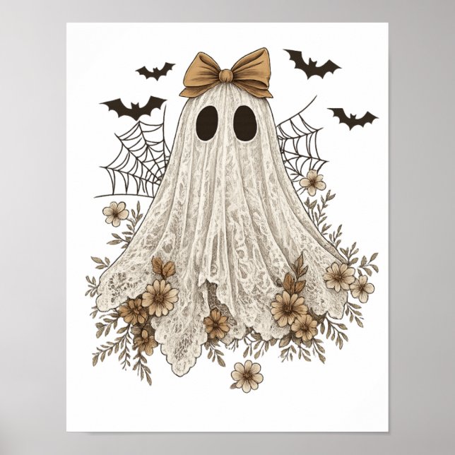 Eleganter Lace Ghost mit Bow | Floral Ghost Poster (Vorne)