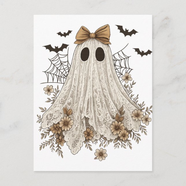 Eleganter Lace Ghost mit Bow | Floral Ghost Postkarte (Vorderseite)