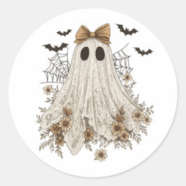 Eleganter Lace Ghost mit Bow | Floral Ghost Runder Aufkleber