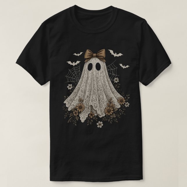 Eleganter Lace Ghost mit Bow | Floral Ghost T-Shirt (Design vorne)