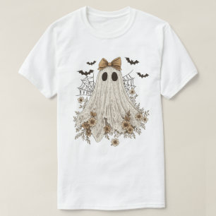 Eleganter Lace Ghost mit Bow Floral Ghost T-Shirt