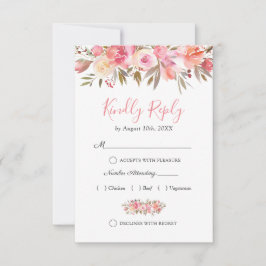 Eleganter Lachs Pink Floral Wedding RSVP Karte