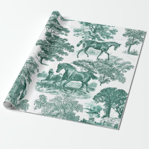 Eleganter ländlicher Pferde-Toile in Salbeigrün Geschenkpapier