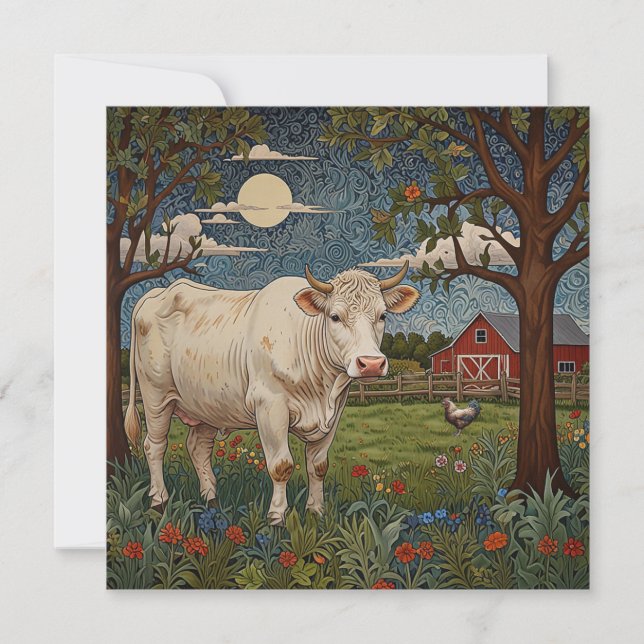 Eleganter ländlicher schicker bohoner Kuhhof Einladung (Vorderseite)