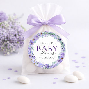 Eleganter Lavendel-Blumen-Baby-Party-Aufkleber Runder Aufkleber