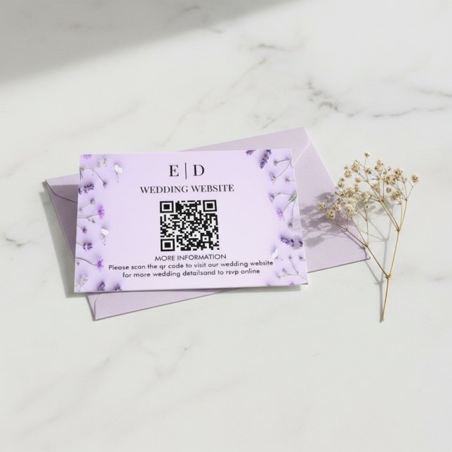 Eleganter Lavendel Blumen QR Code Hochzeit Begleitkarte (Von Creator hochgeladen)