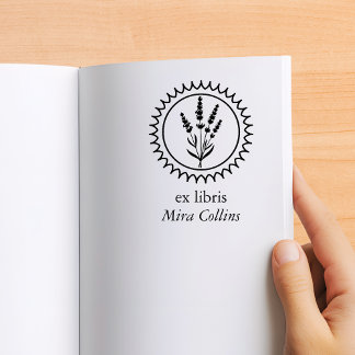 Eleganter Lavendel-Blumenrahmen Ex Libris Name Gummistempel