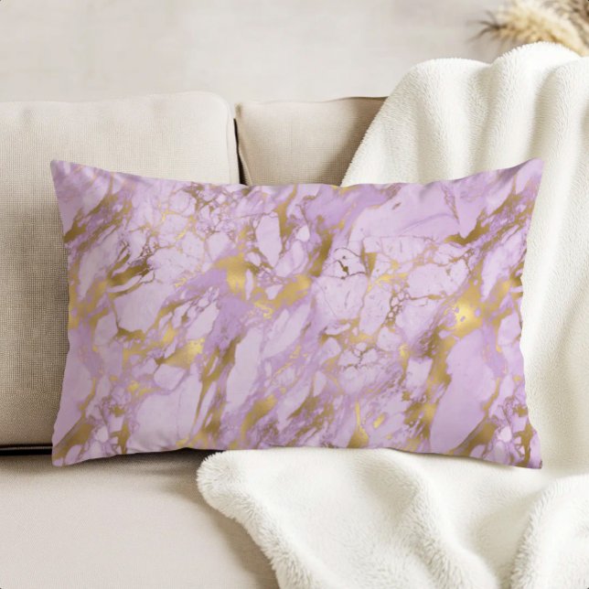 Eleganter Lavendel-Gold-Marmor Dekokissen (Von Creator hochgeladen)