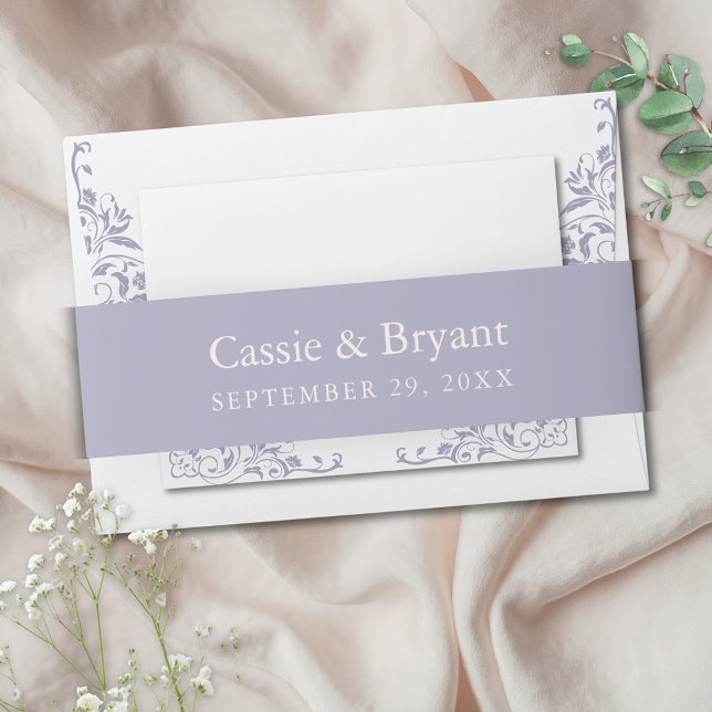 Eleganter Lavendel Lila französische Lilac Wedding Einladungsbanderole (Elegant lavendar purple belly bands for french lilac theme wedding invtitation suite stationery)