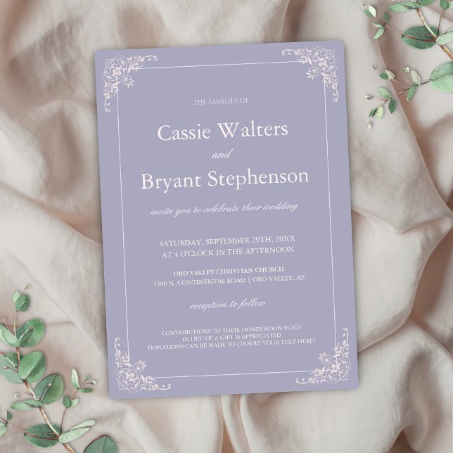 Eleganter Lavendel Rosa Minimale Hochzeit Einladung (Elegant french lilac and blush pink wedding invitation for light purple romantic vintage wedding)
