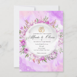 Eleganter Lavendel-Seiden-Blumenkranz-Hochzeitsein Einladung