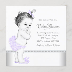 Eleganter Lavendel und Silver Baby Dusche Einladung