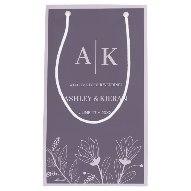 Eleganter Lavendel Wedding Willkommen Kleine Geschenktüte (Vorderseite)