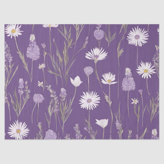Eleganter Lavendel White Boho Wildblume Floral Seidenpapier (Vorderseite)