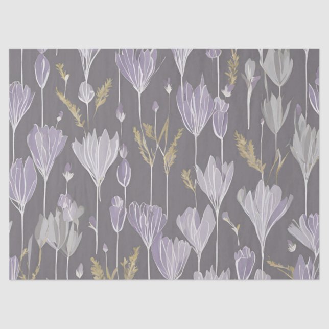 Eleganter Lavendel White Boho Wildblume Floral Seidenpapier (Vorderseite)