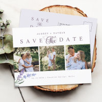 Eleganter Lavender 3 Fotos Save the Date