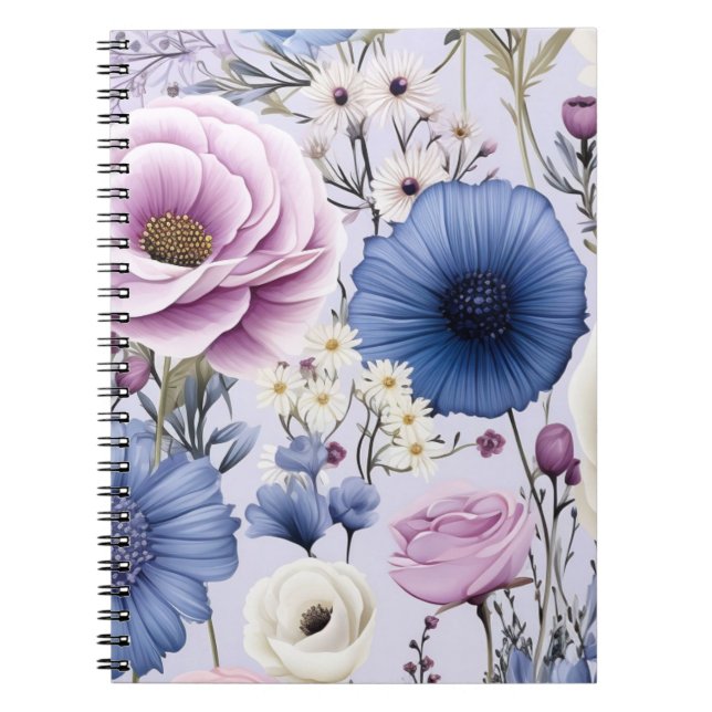 Eleganter Lavender Blauer Blumengarten Blumen Notizblock (Vorderseite)