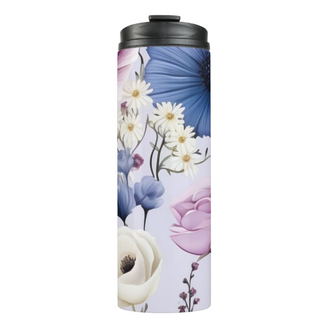 Eleganter Lavender Blauer Blumengarten Blumen Thermosbecher (Vorderseite)