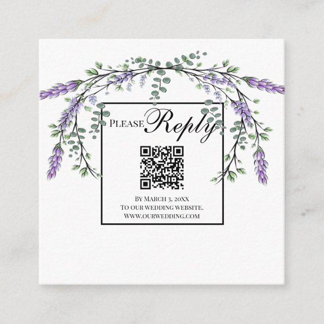 Eleganter Lavender eucalyptus floral QR-Code Begleitkarte (Vorderseite)